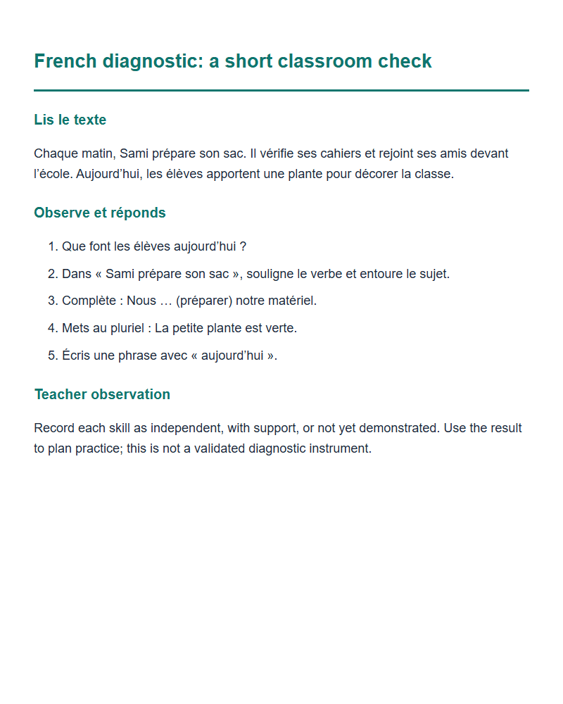French diagnostic: a short classroom check
