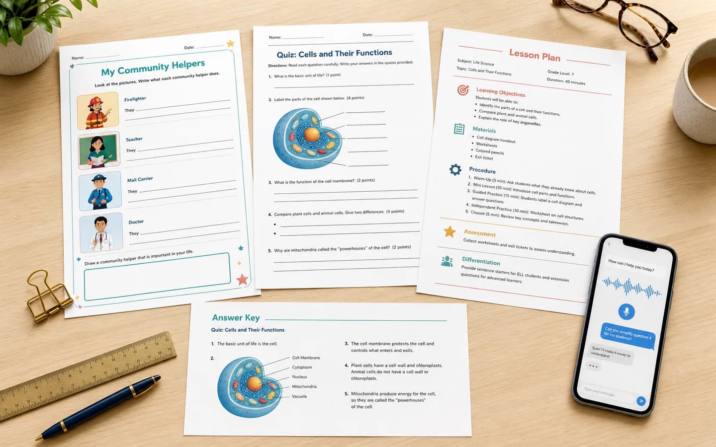 A collection of worksheets, quizzes, lesson plans and answer keys created with WordPilot