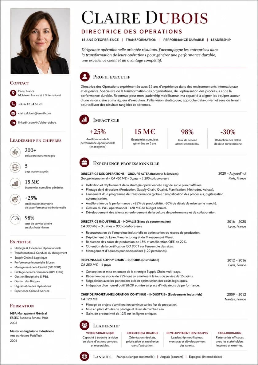 A4 resume example for Experienced professionals