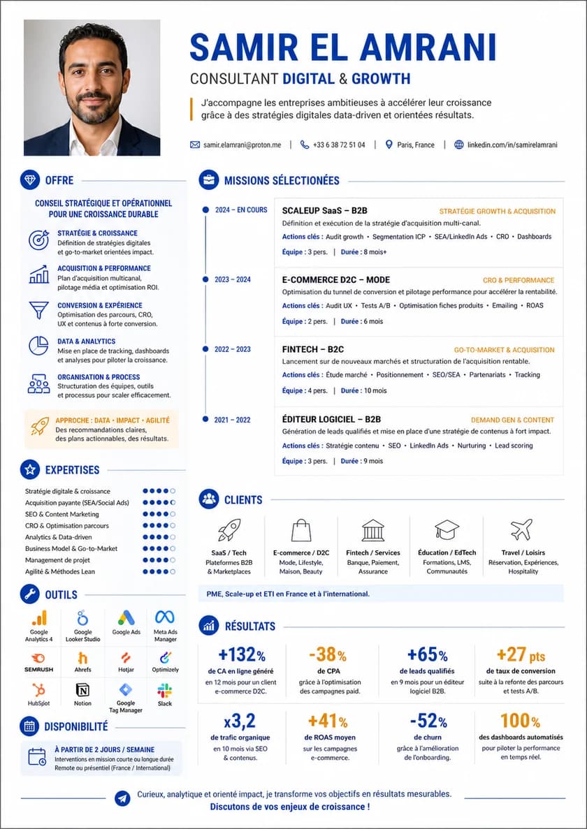 A4 resume example for Freelancers and consultants