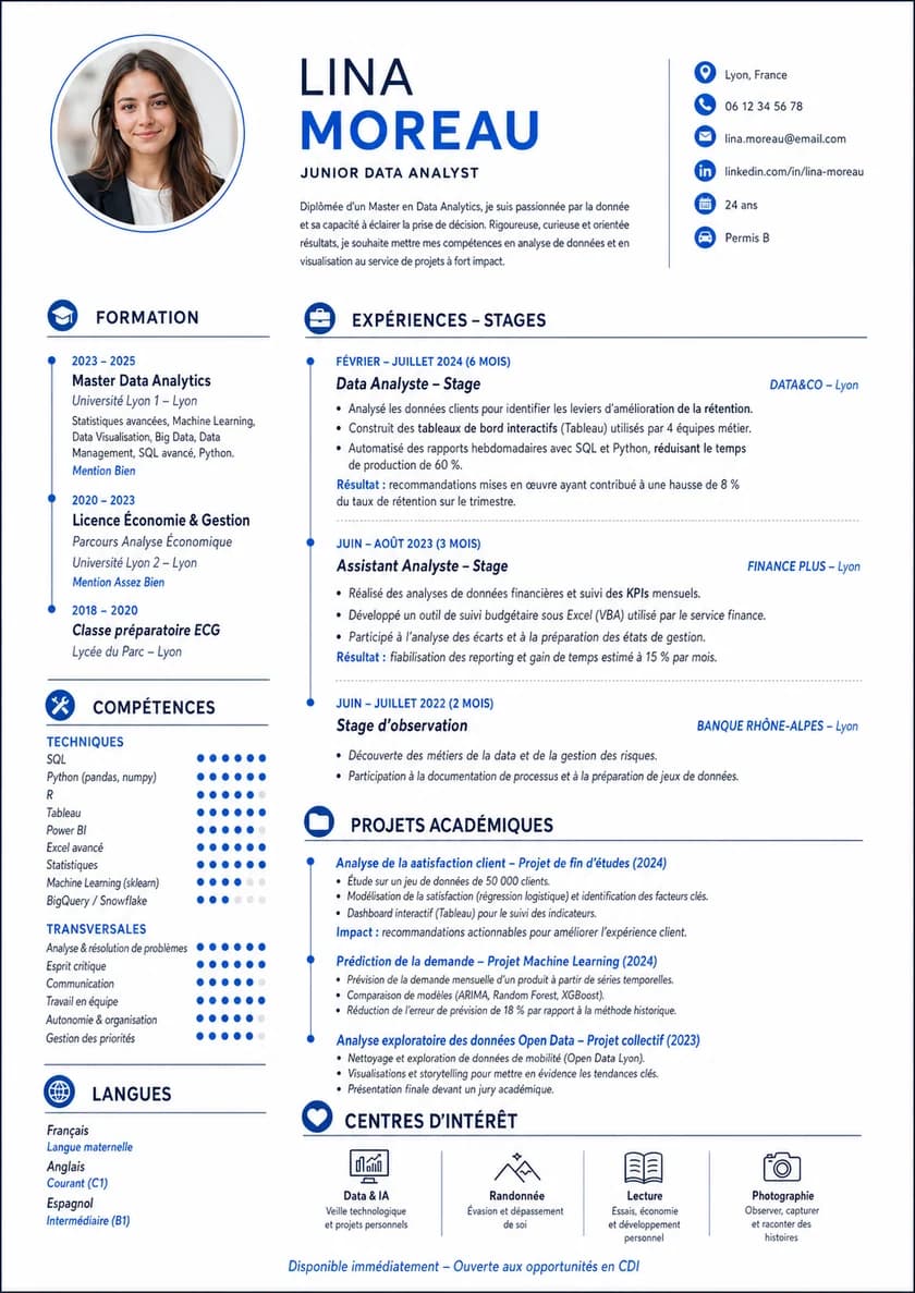 A4 resume example for Students and graduates