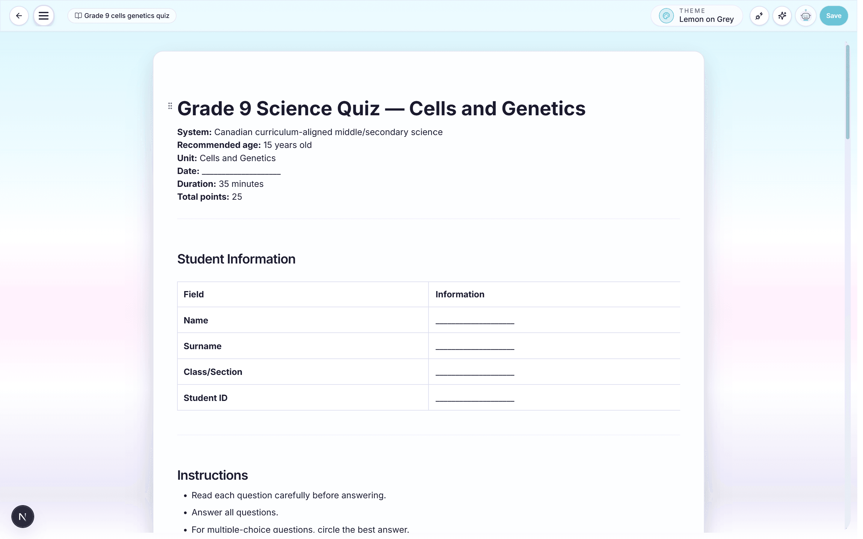 WordPilot refines an assessment layout after an educator request