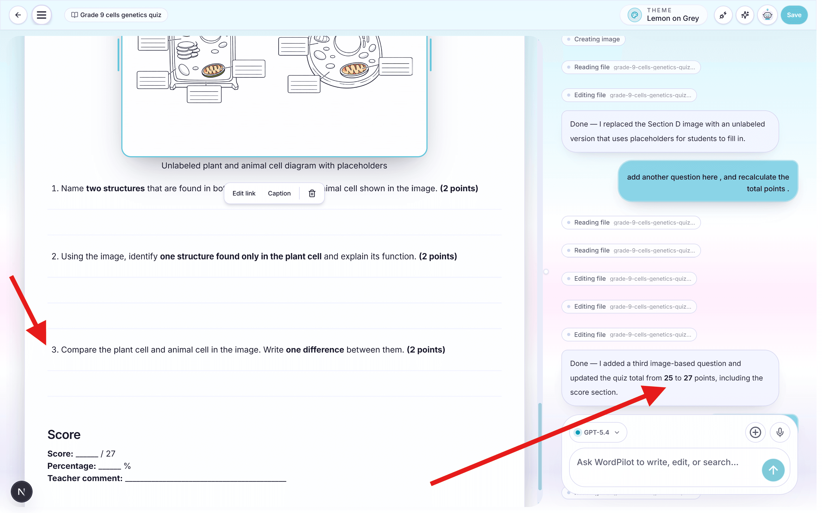 An educator adds and edits a worksheet question directly on the page